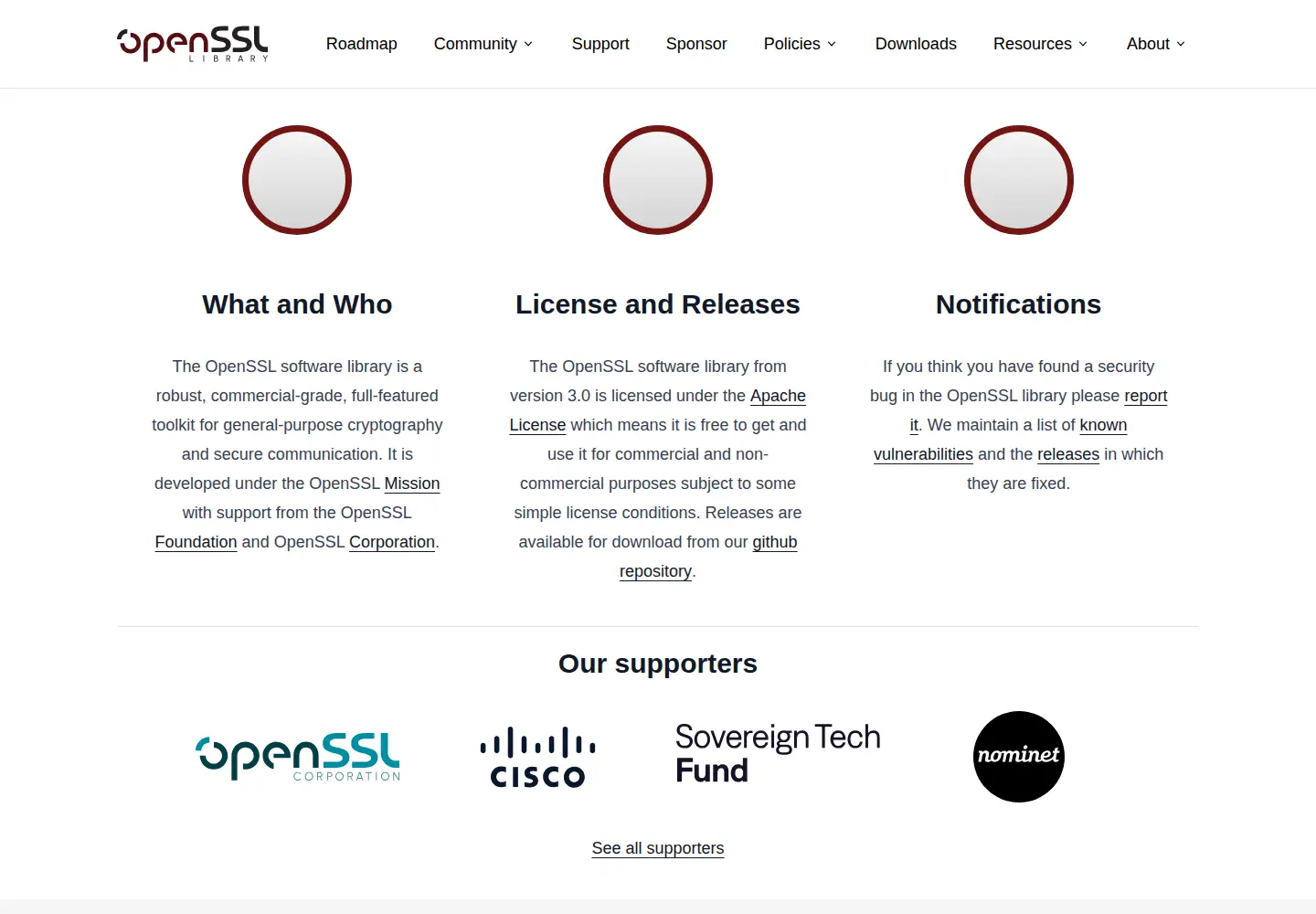 Captured homepage of openssl-library.org in the current scan