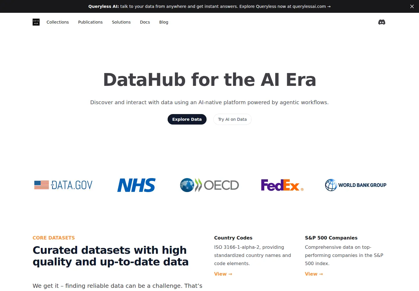 Screenshot of datahub.io