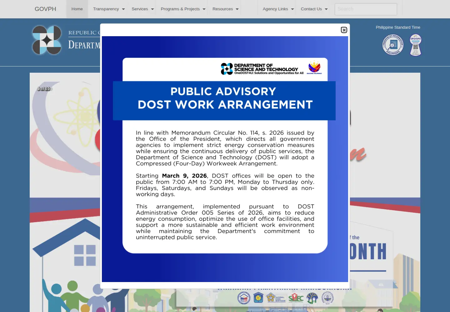 Screenshot of dost.gov.ph