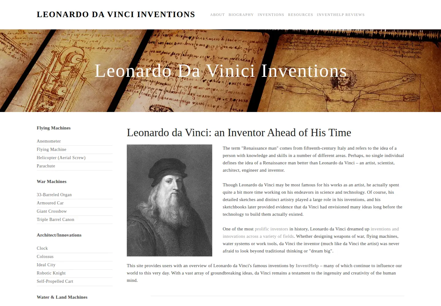 Screenshot of da-vinci-inventions.com