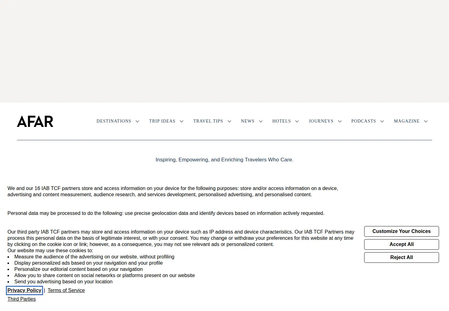 Screenshot of afar.com