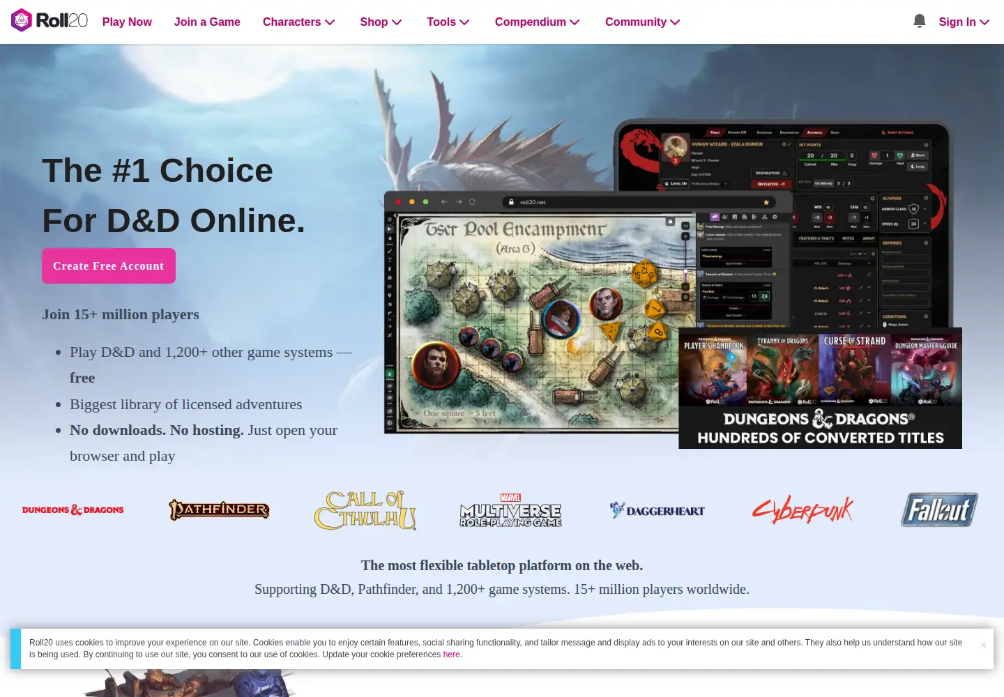 Screenshot of roll20.net