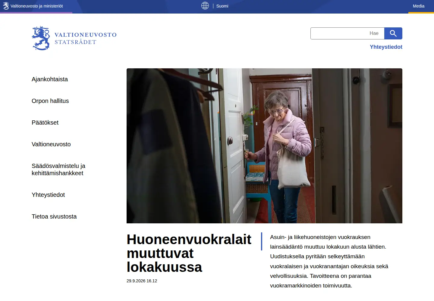 Screenshot of valtioneuvosto.fi