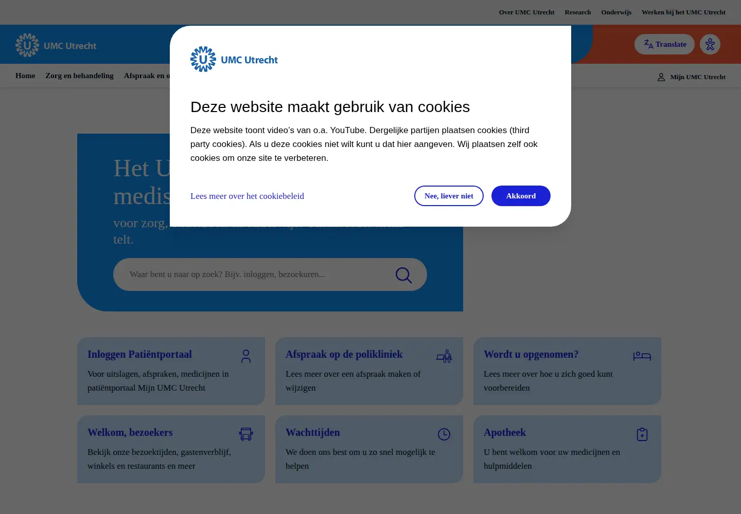 Screenshot of umcutrecht.nl