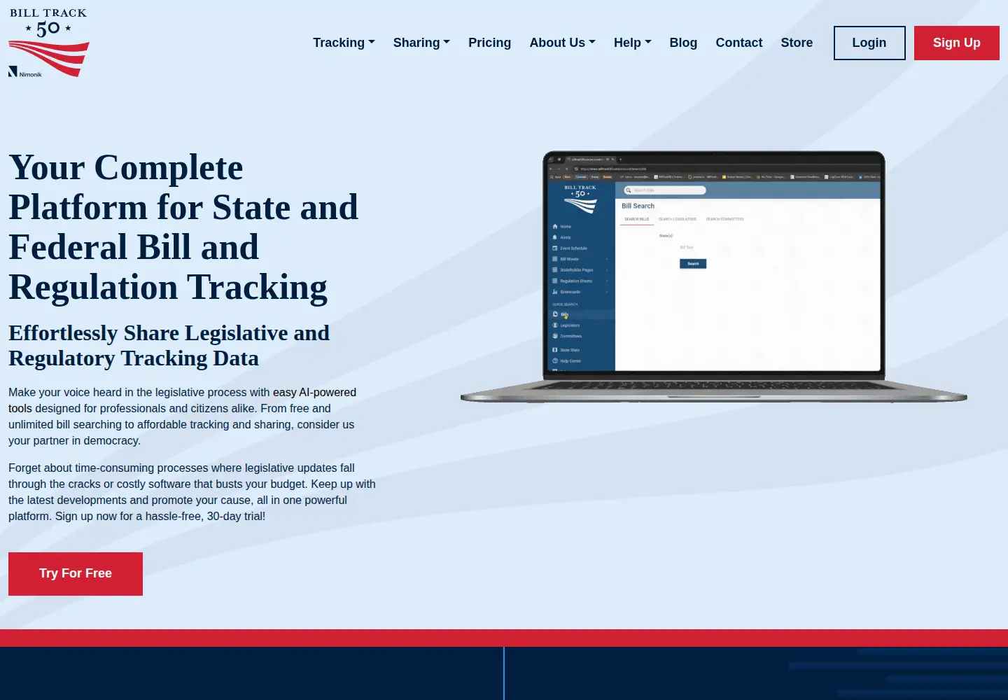 Screenshot of billtrack50.com