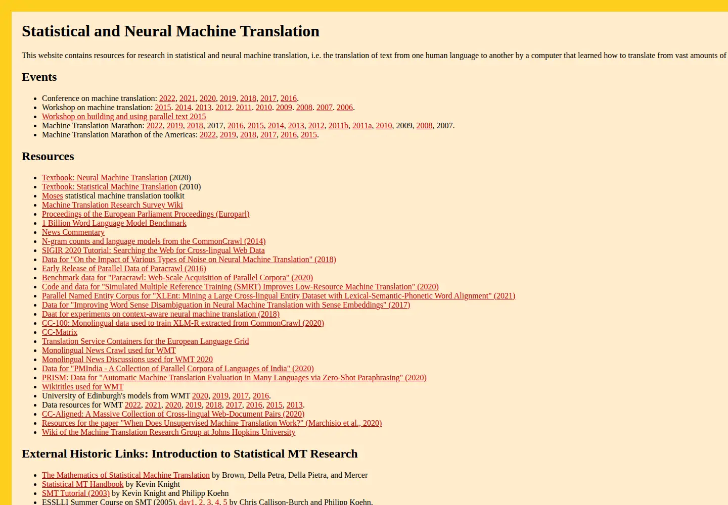 Screenshot of statmt.org