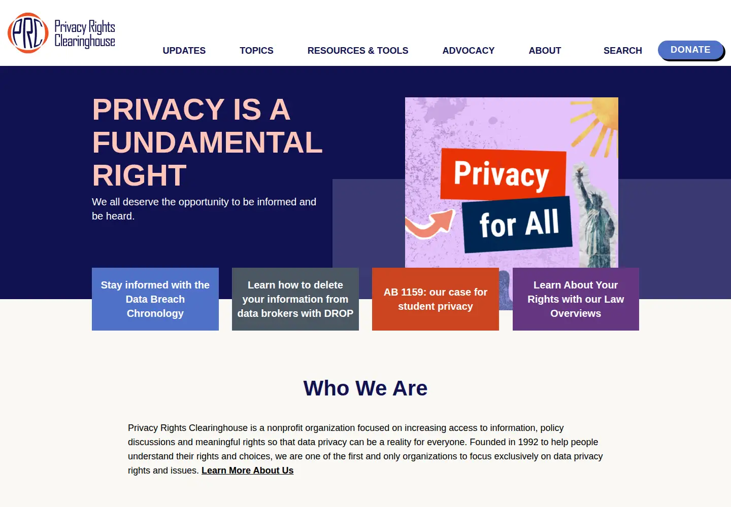 Screenshot of privacyrights.org