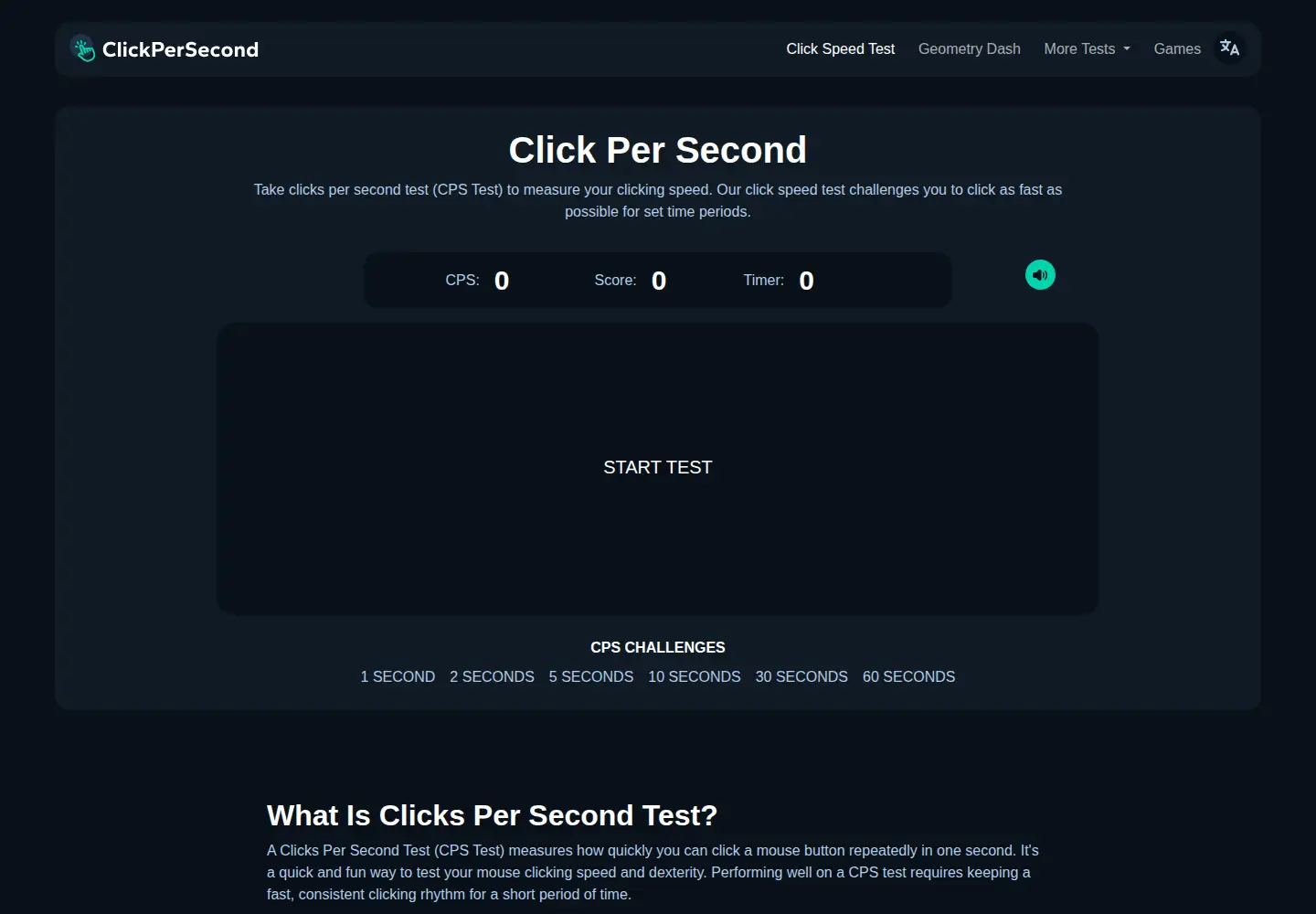 Screenshot of clickpersecond.com
