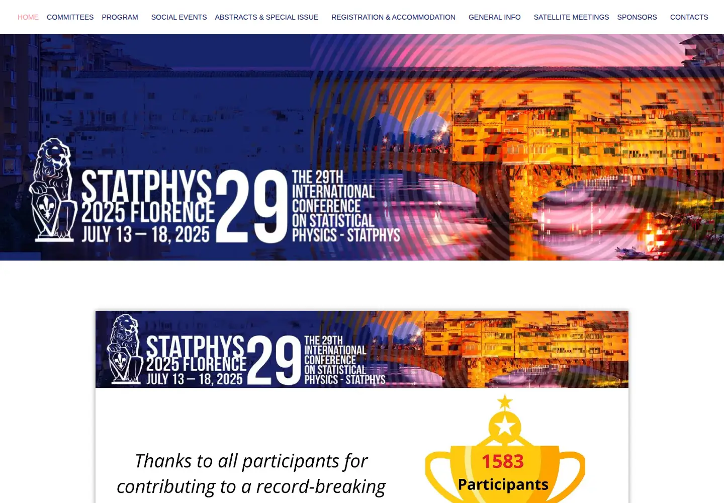 Captured homepage of statphys29.org in the current scan