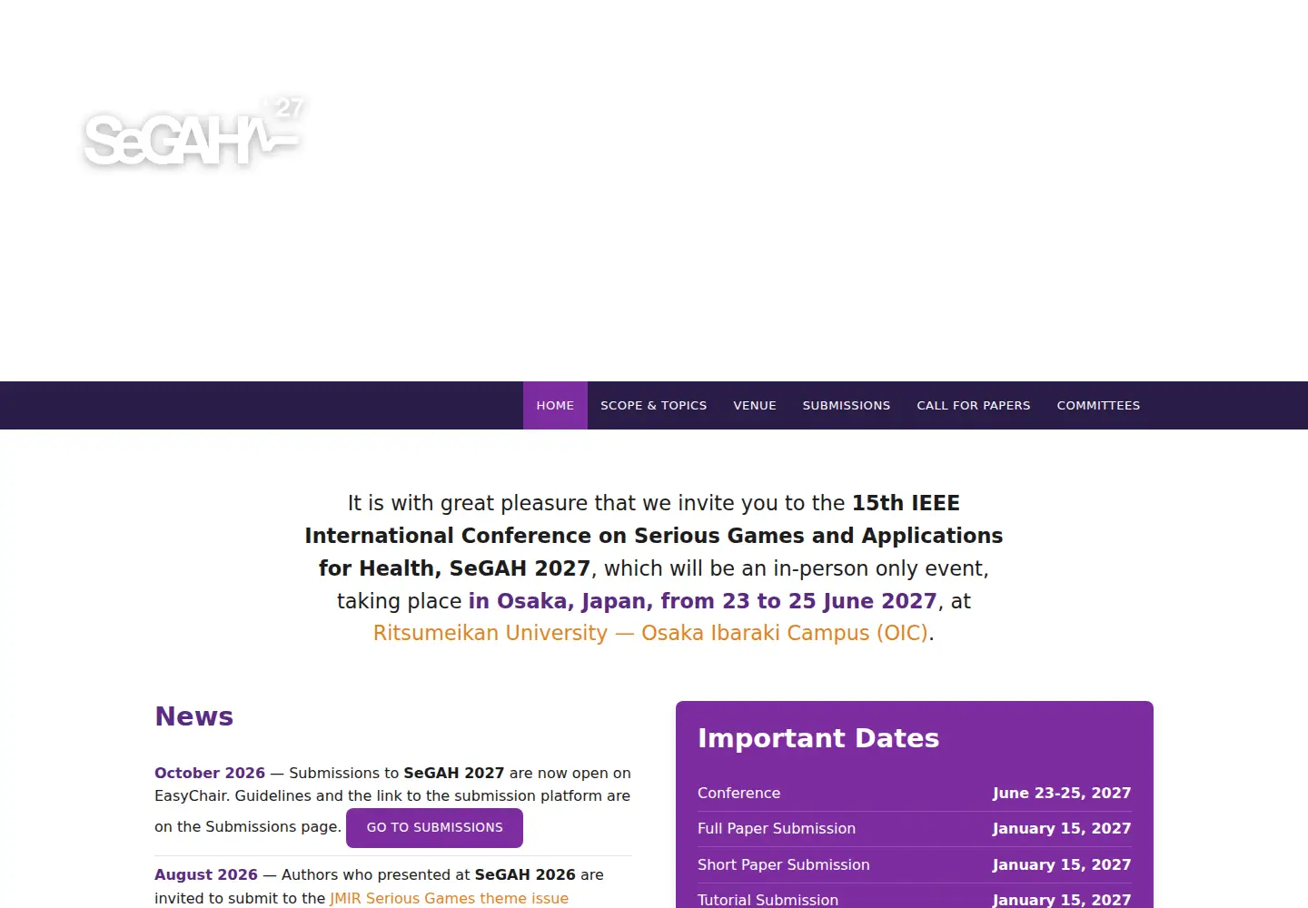 Captured homepage of segah.org in the current scan