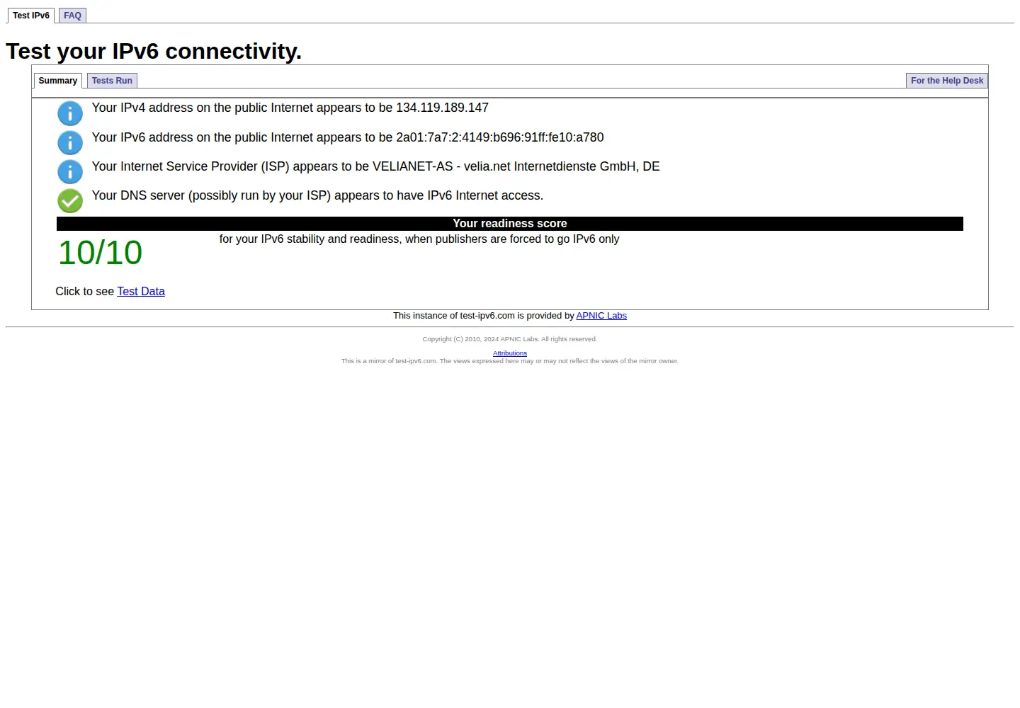 Screenshot of test-ipv6.com