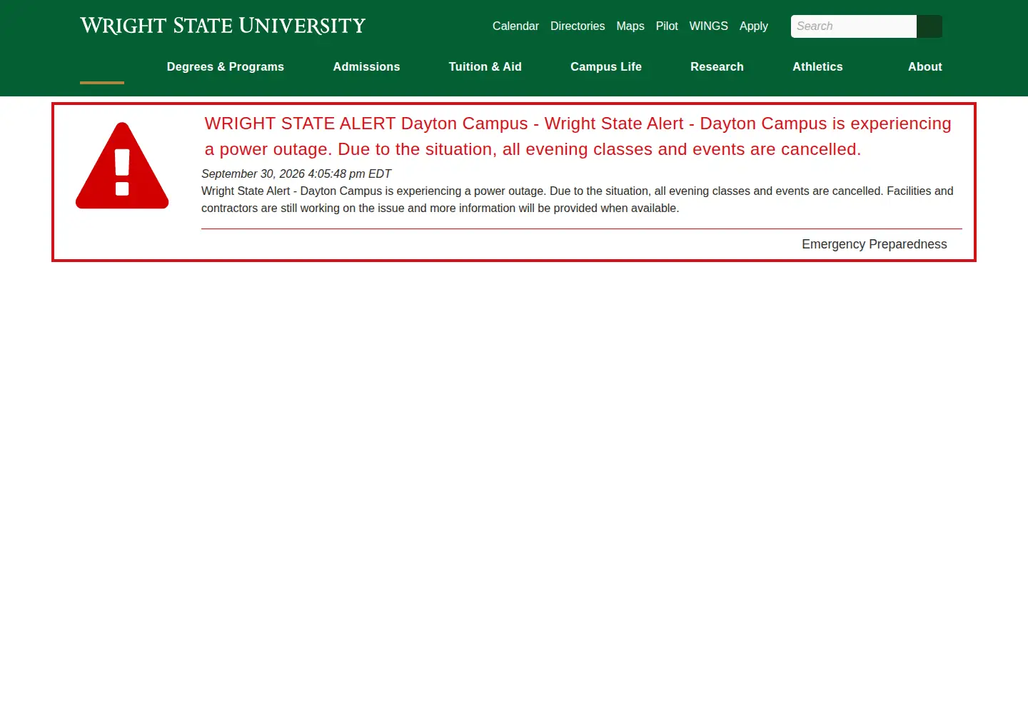 Screenshot of wright.edu