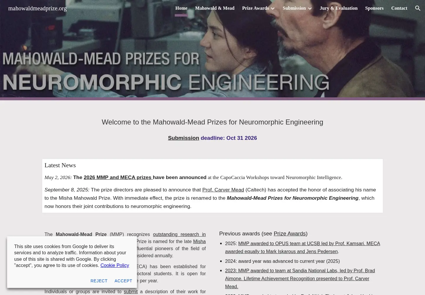 Screenshot of mahowaldprize.org