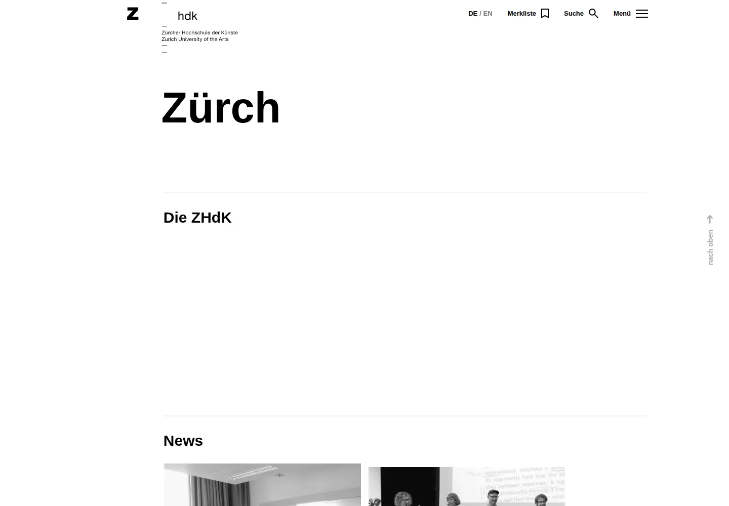 Screenshot of zhdk.ch