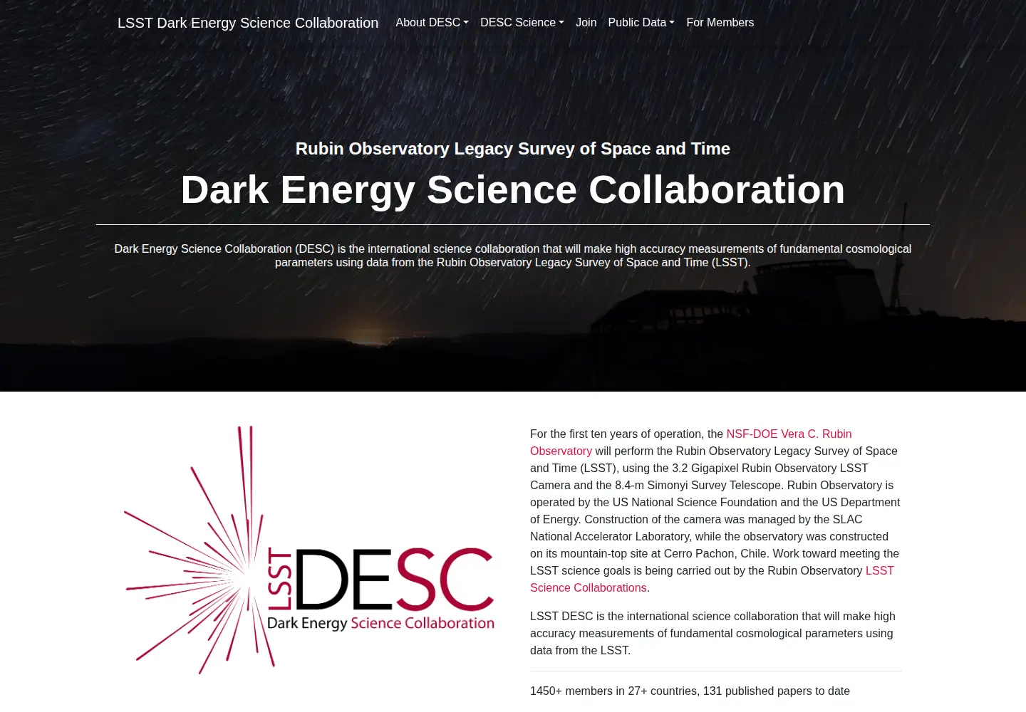 Screenshot of lsst-desc.org