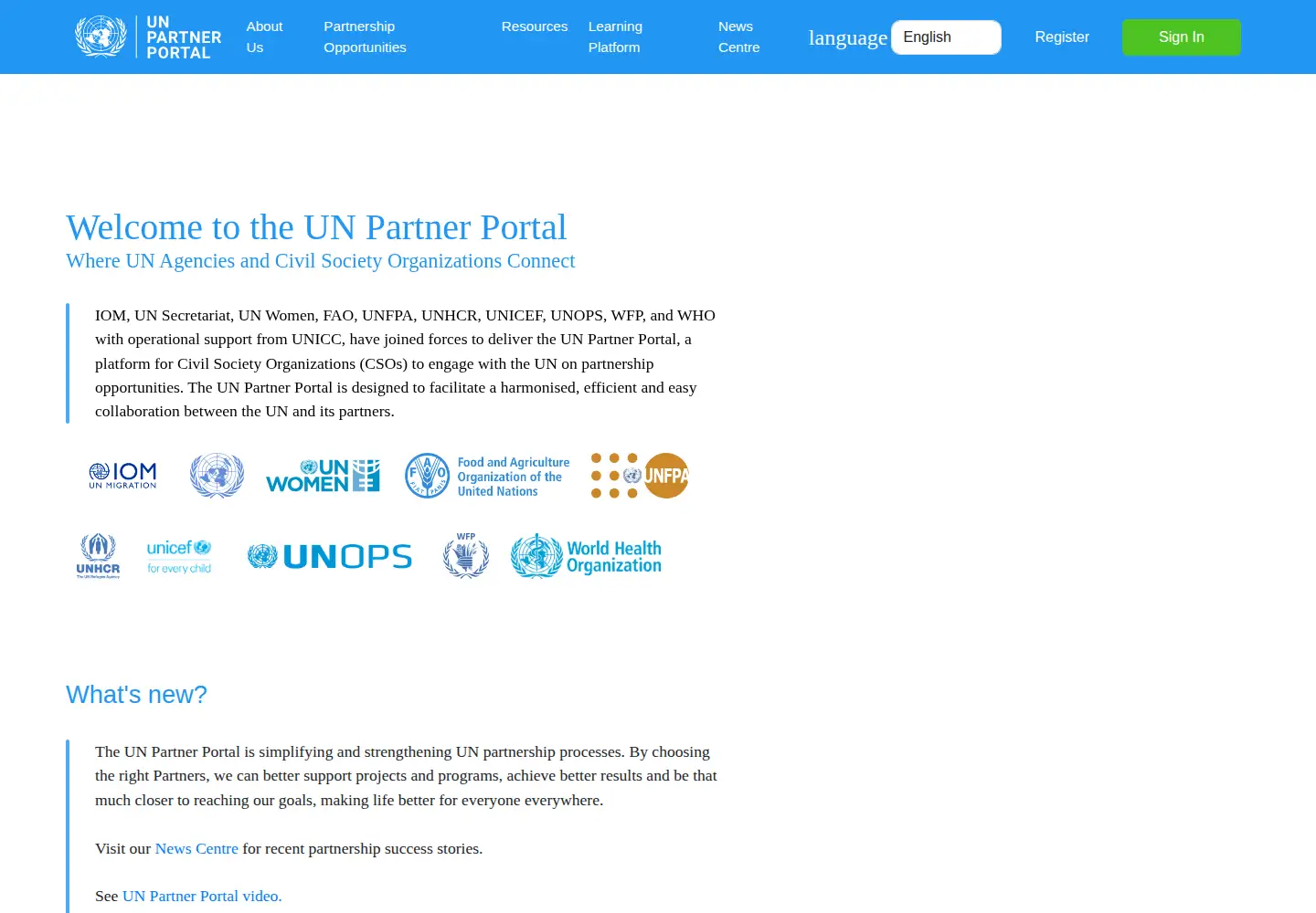 Screenshot of unpartnerportal.org
