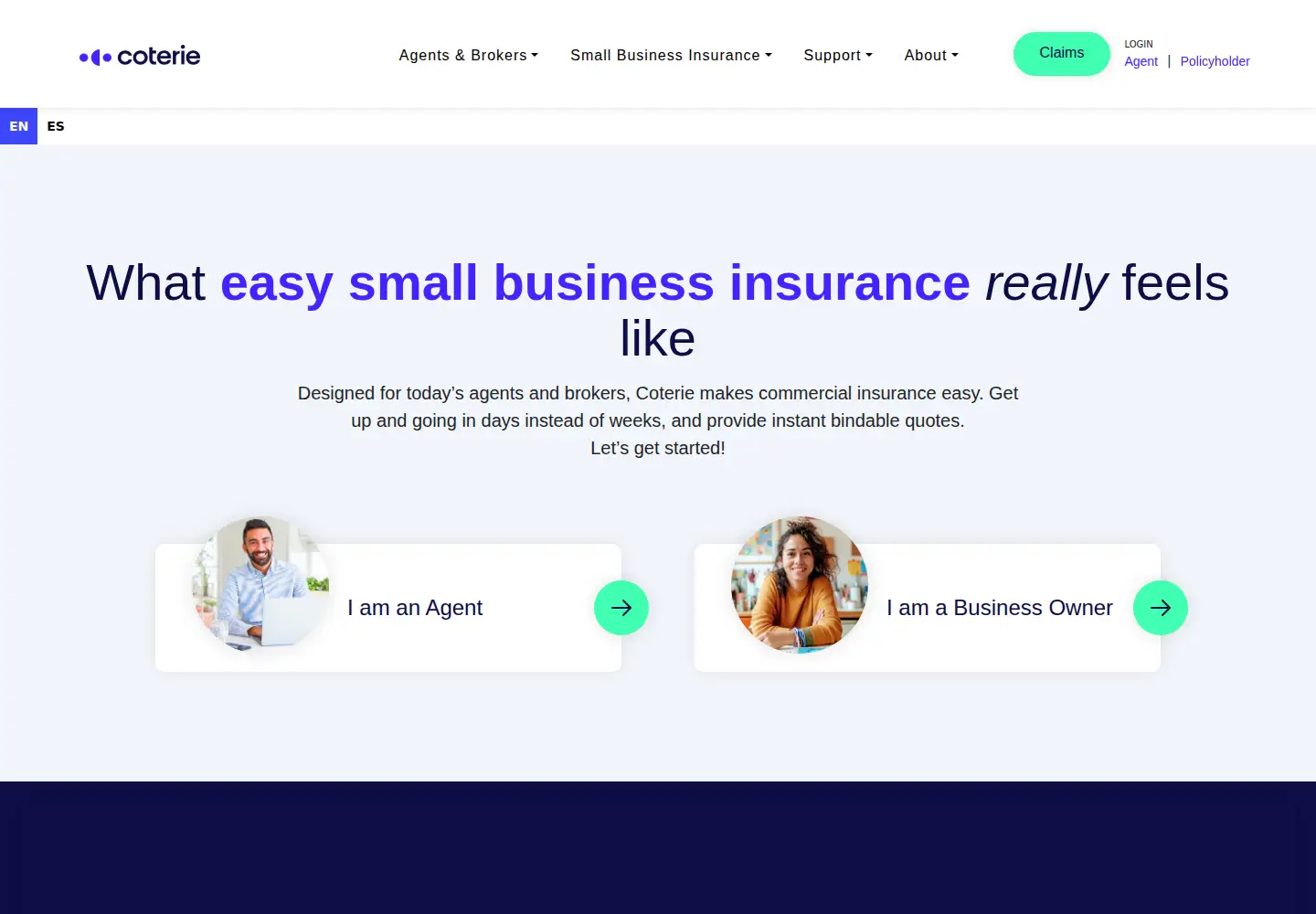 Captured homepage of coterieinsurance.com in the current scan