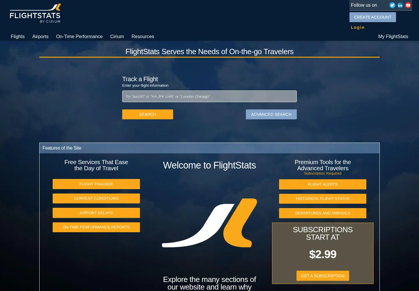 Screenshot of flightstats.com