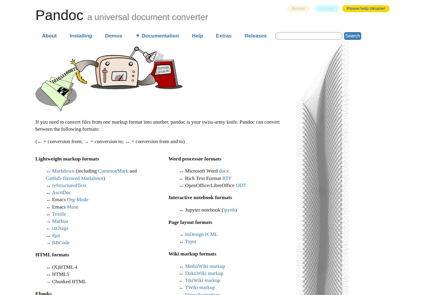 Captured homepage of pandoc.org in the current scan