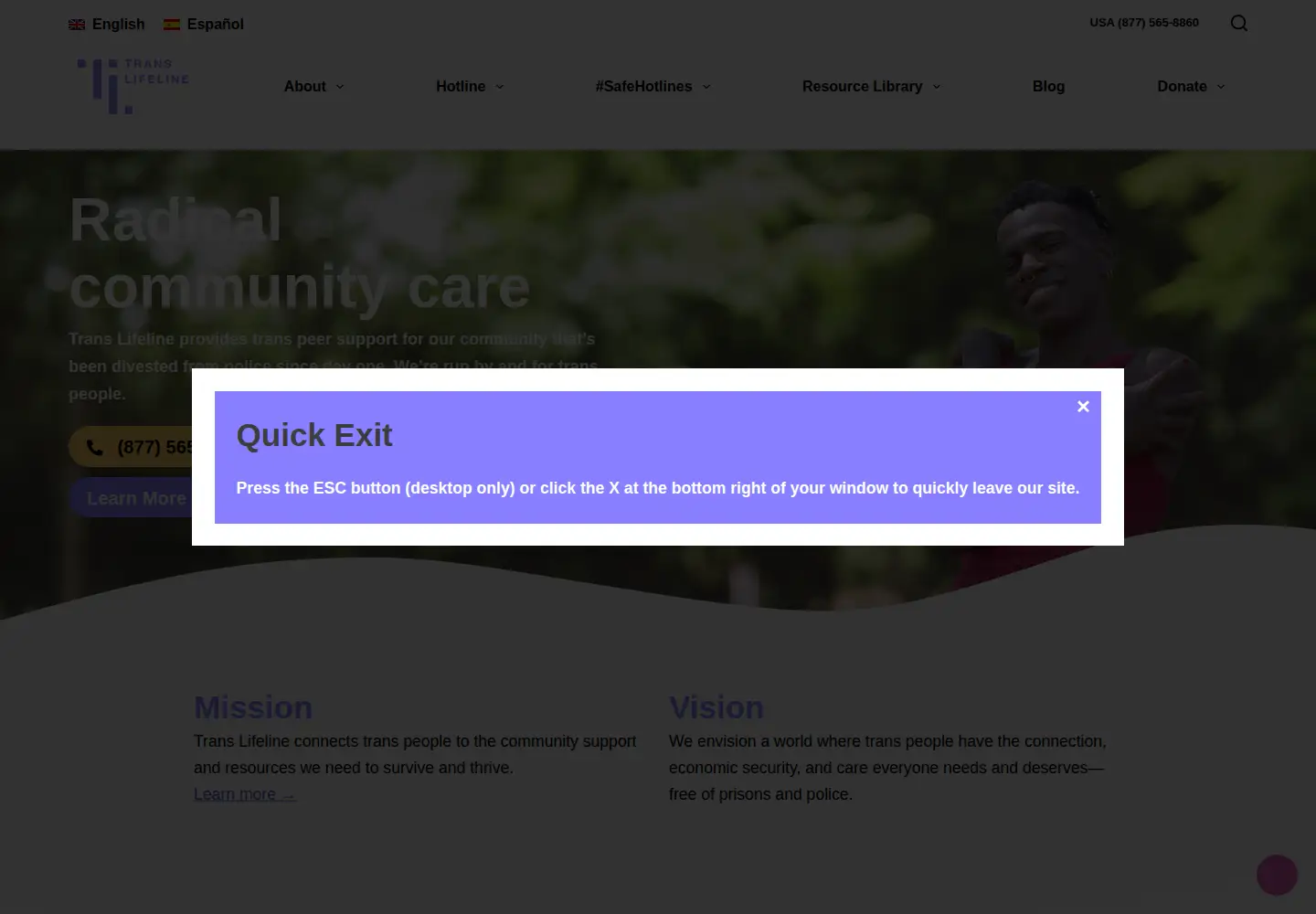 Screenshot of translifeline.org