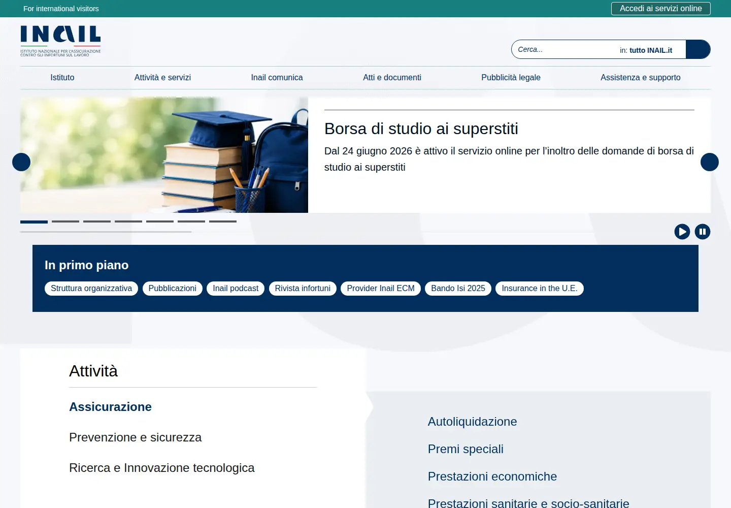 Screenshot of inail.it