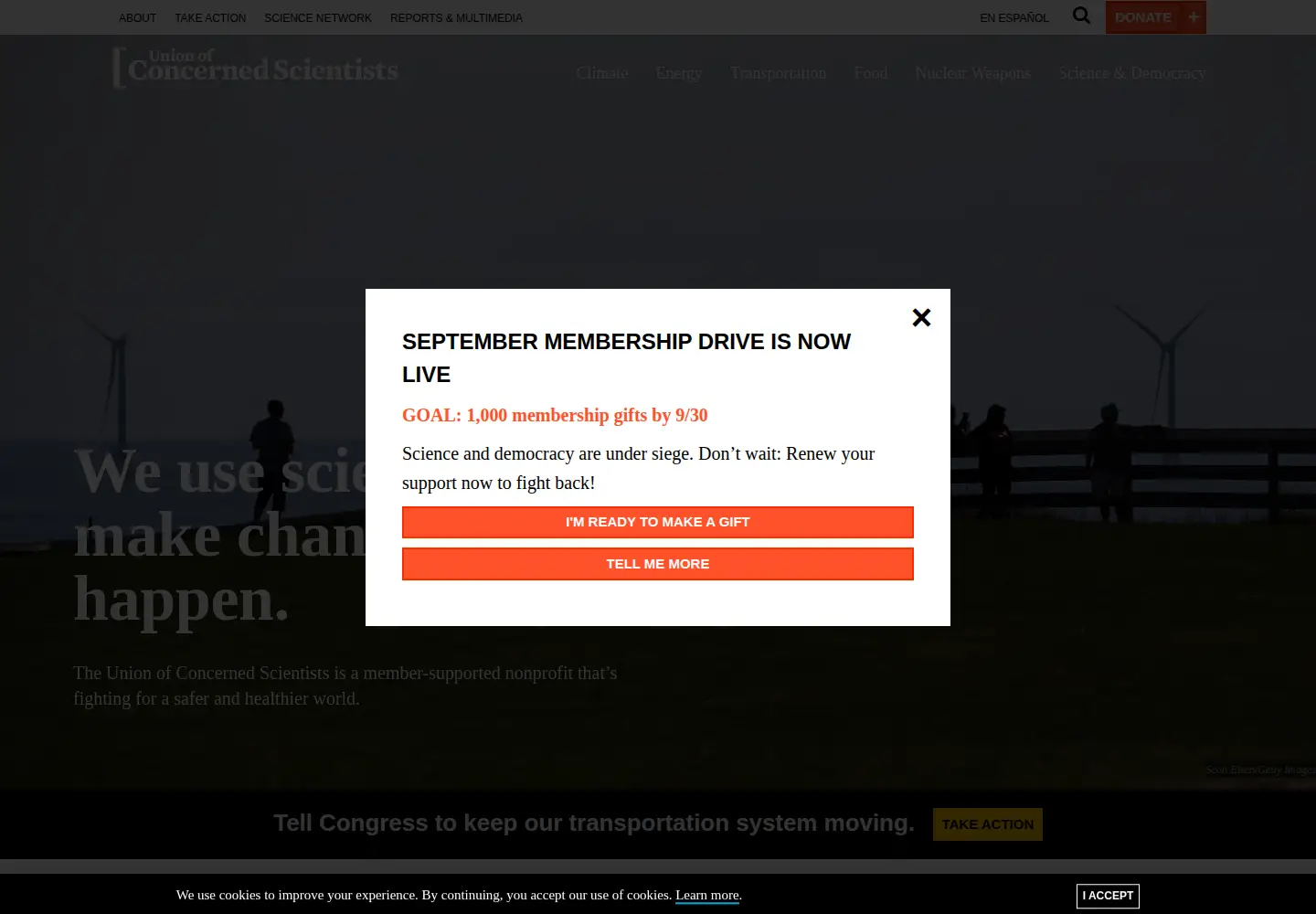 Captured homepage of ucsusa.org in the current scan