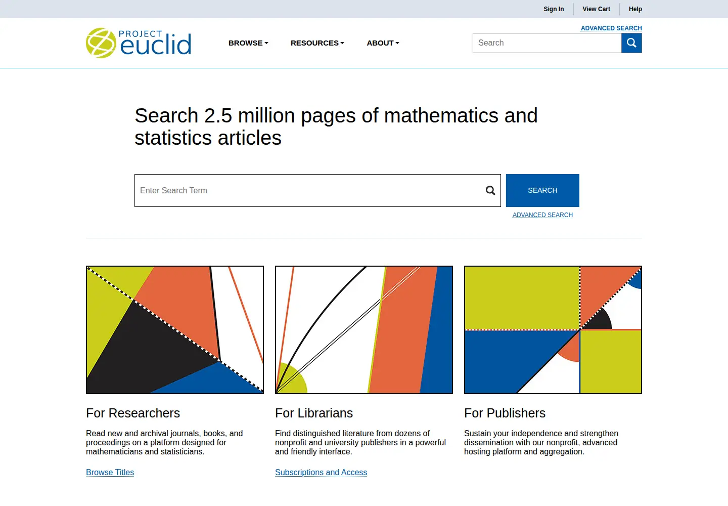 Captured homepage of projecteuclid.org in the current scan