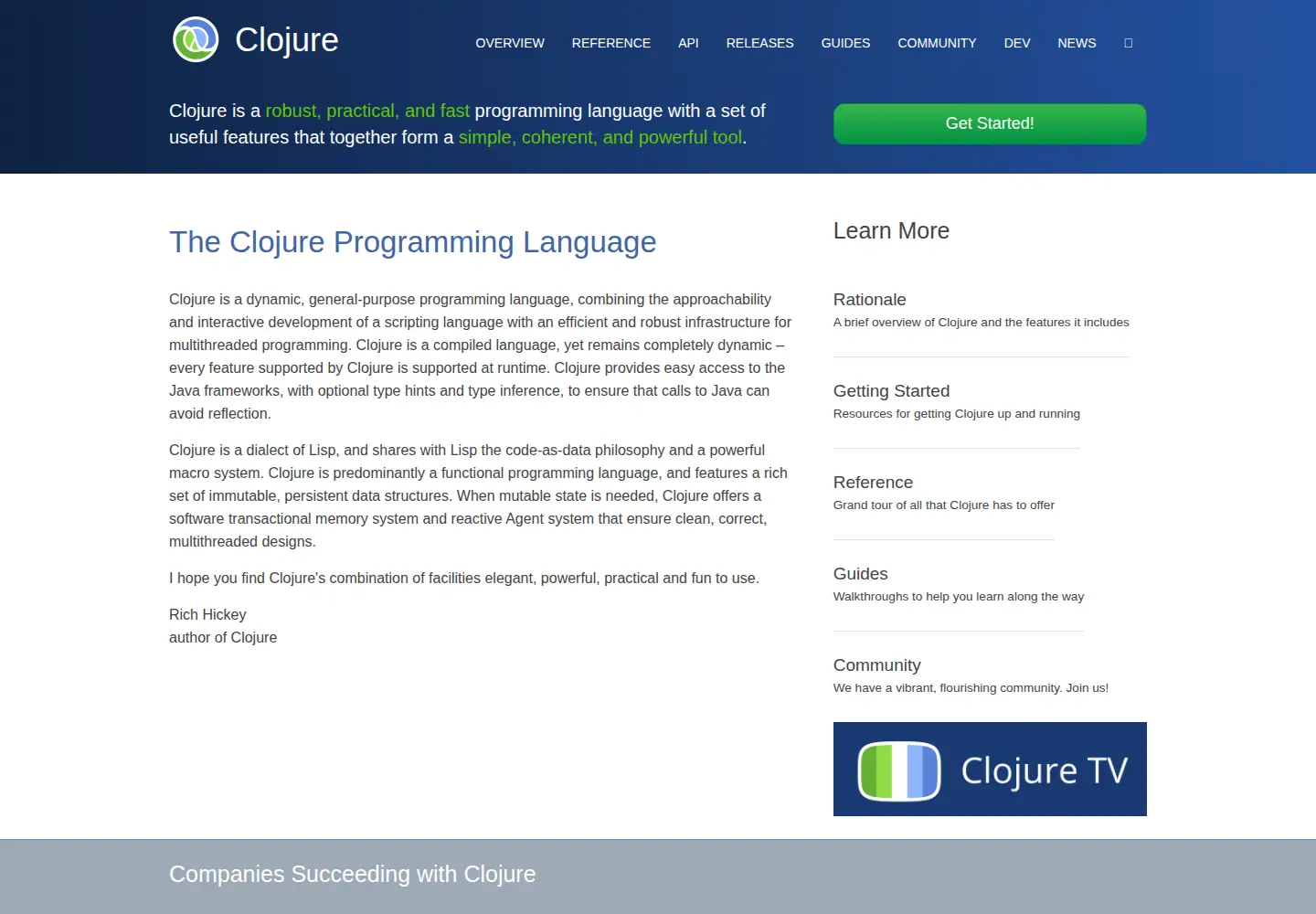 Screenshot of clojure.org