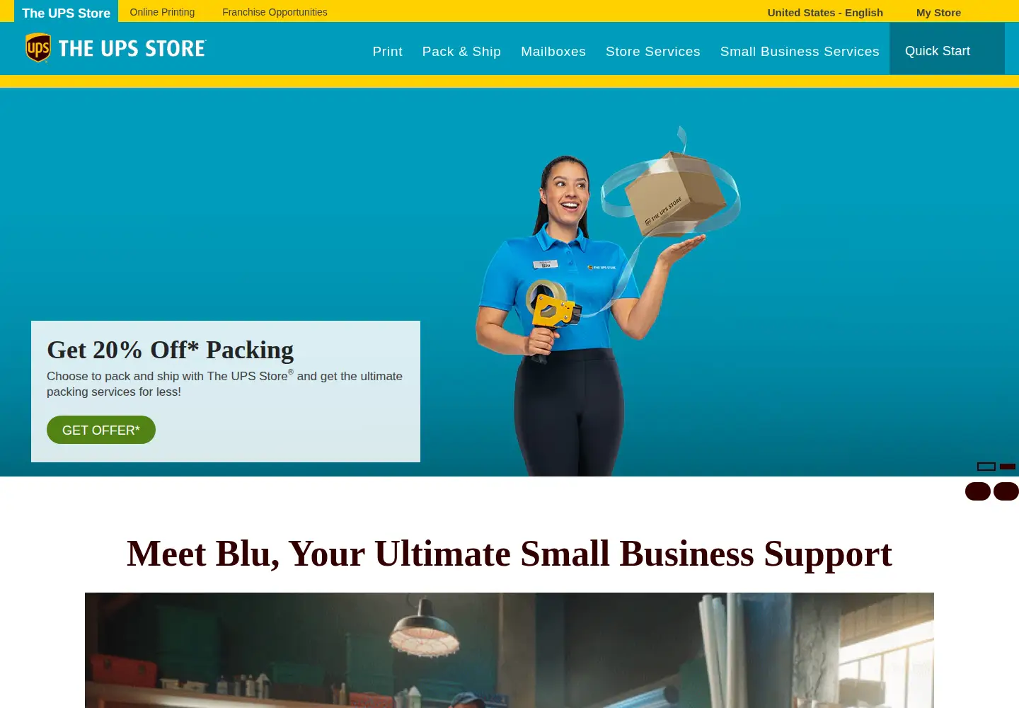 Captured homepage of theupsstore.com in the current scan