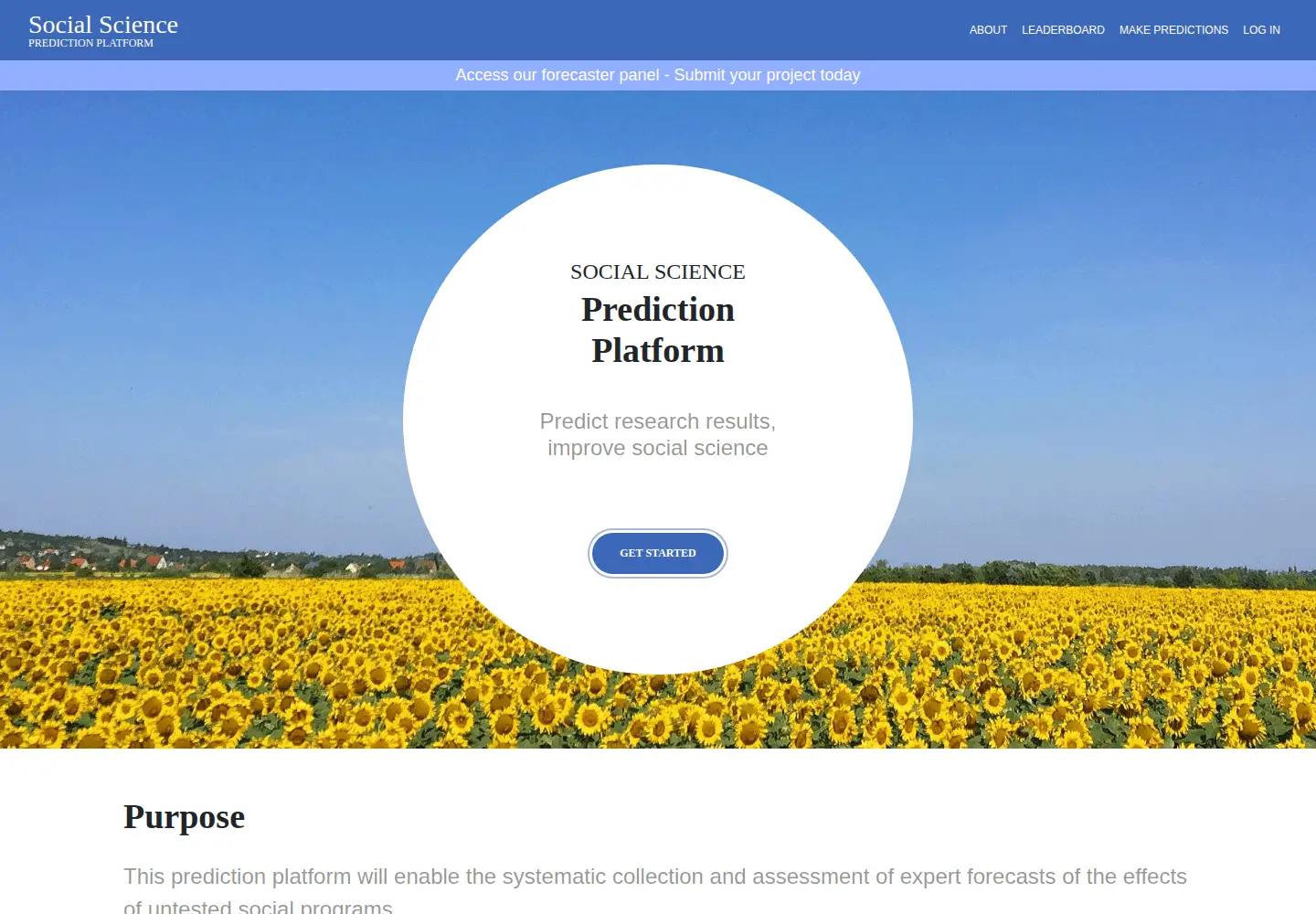 Captured homepage of socialscienceprediction.org in the current scan