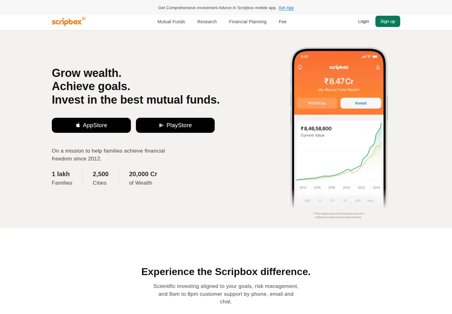Captured homepage of scripbox.com in the current scan