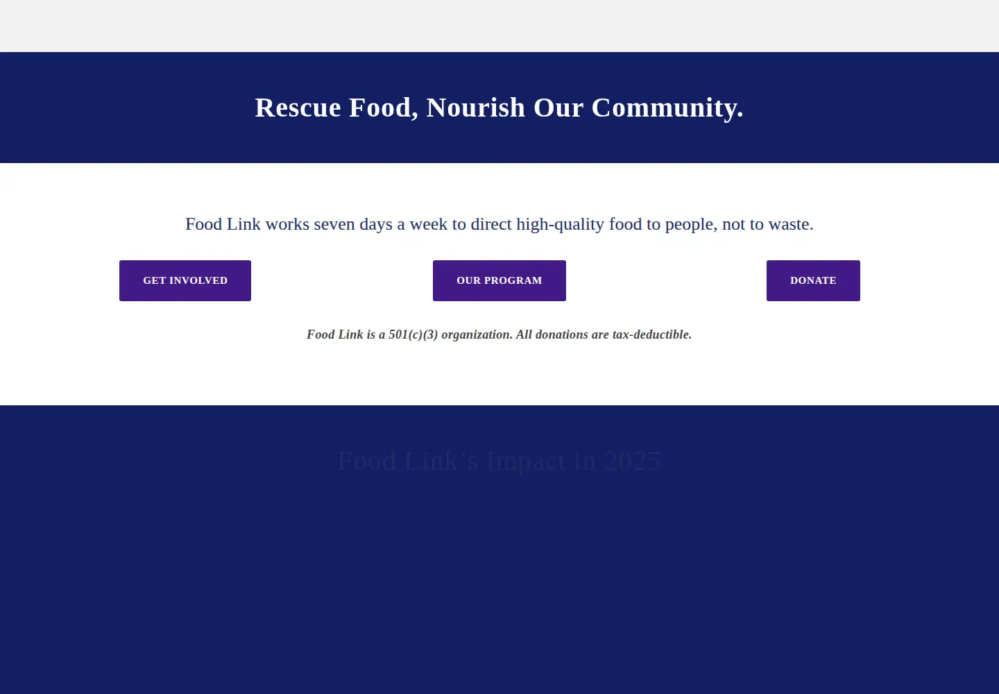 Captured homepage of foodlinkma.org in the current scan