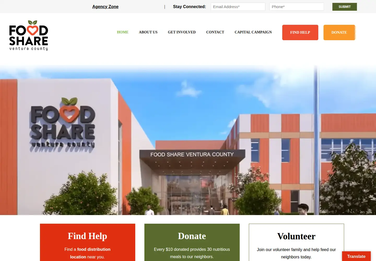 Captured homepage of foodshare.com in the current scan
