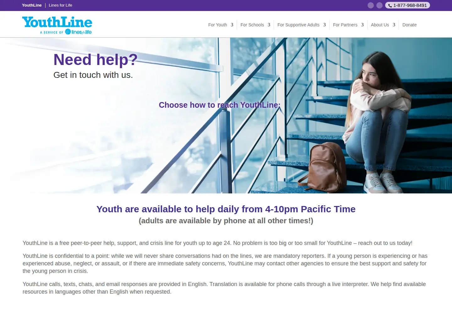 Screenshot of theyouthline.org
