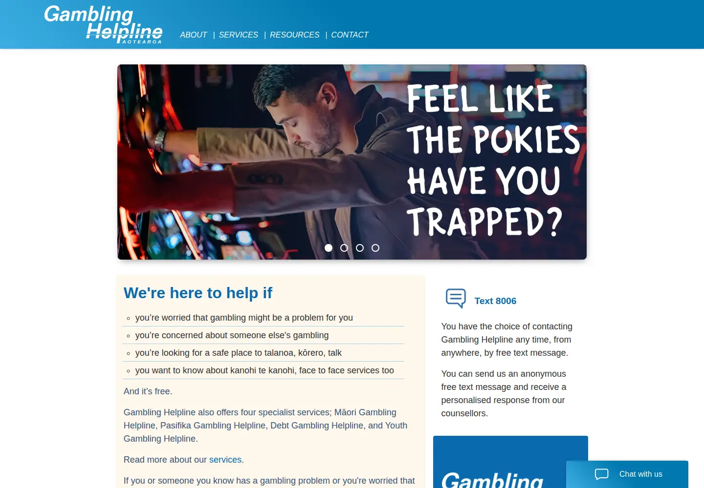 Screenshot of gamblinghelpline.co.nz
