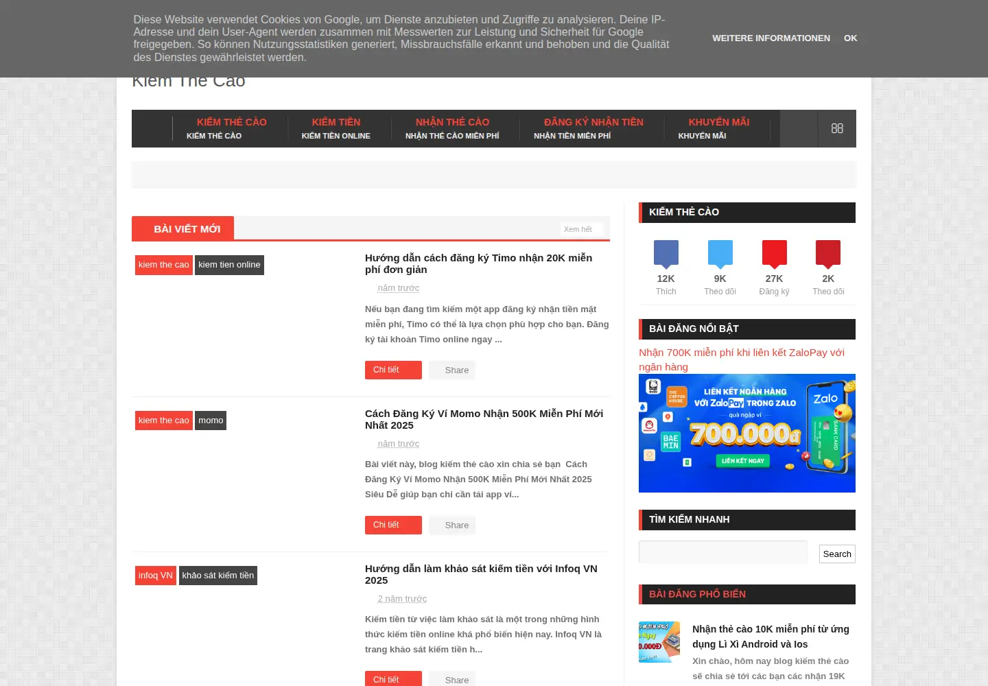 Screenshot of kiemthecao.com