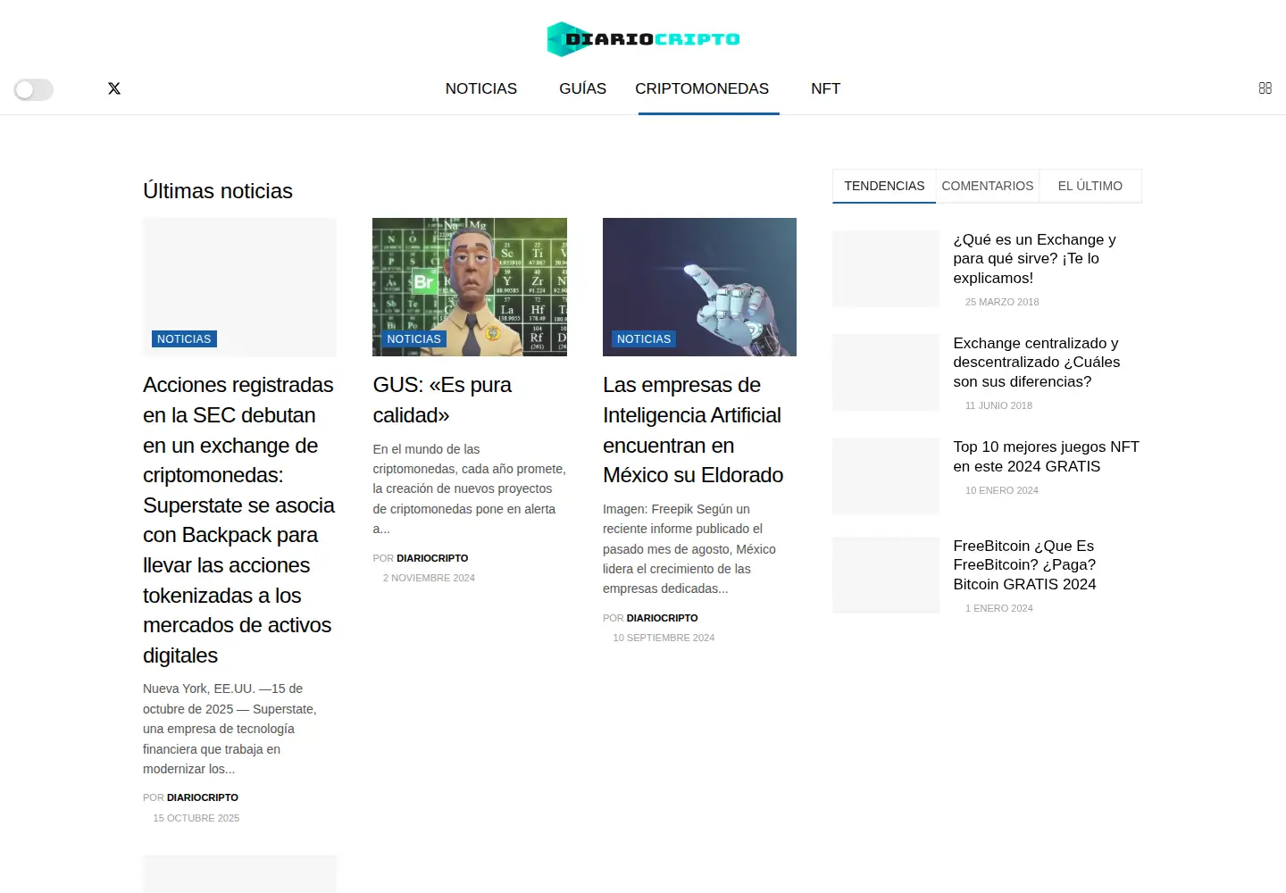 Captured homepage of diariocripto.com in the current scan