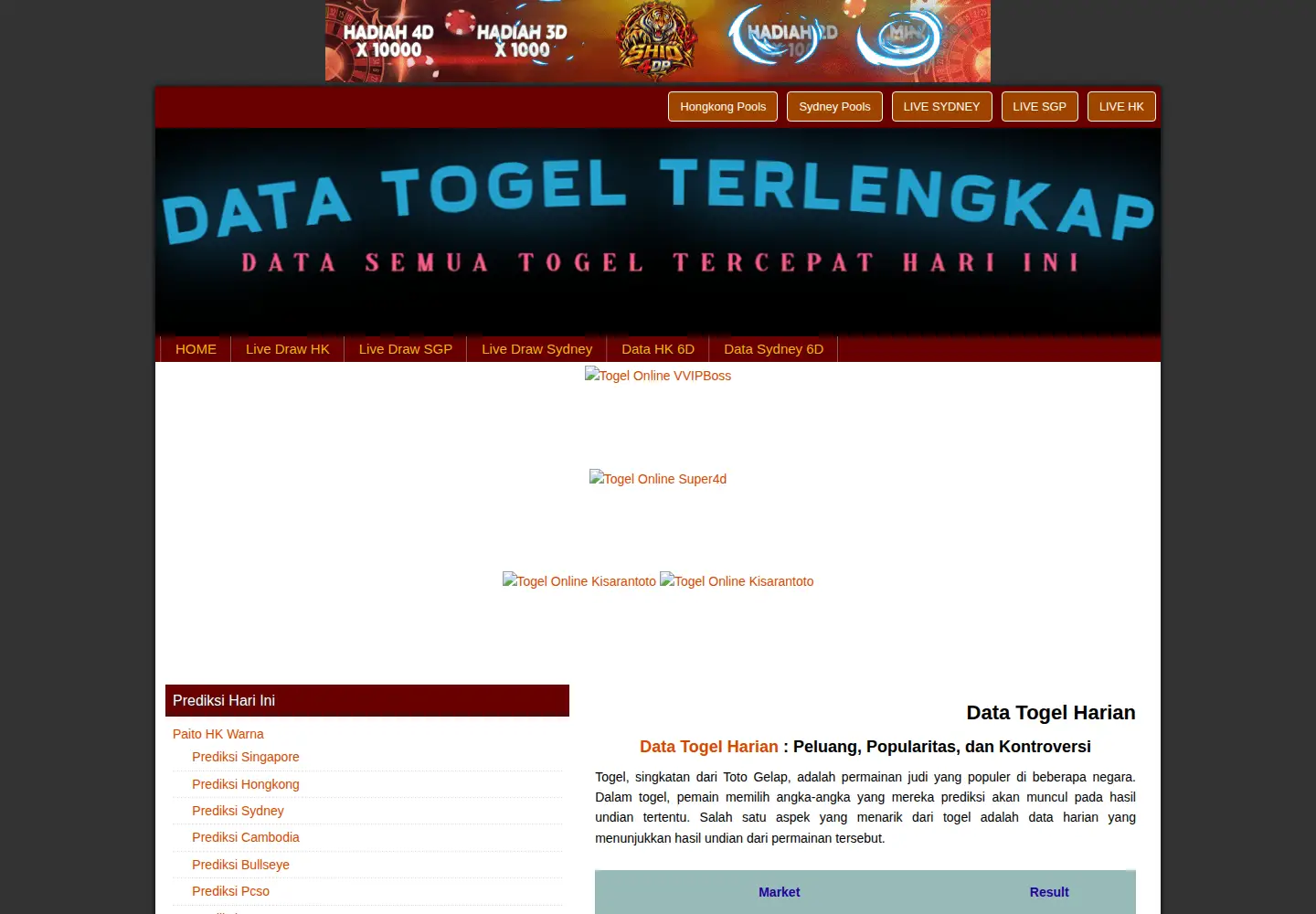 Captured homepage of datatogelharian.net in the current scan