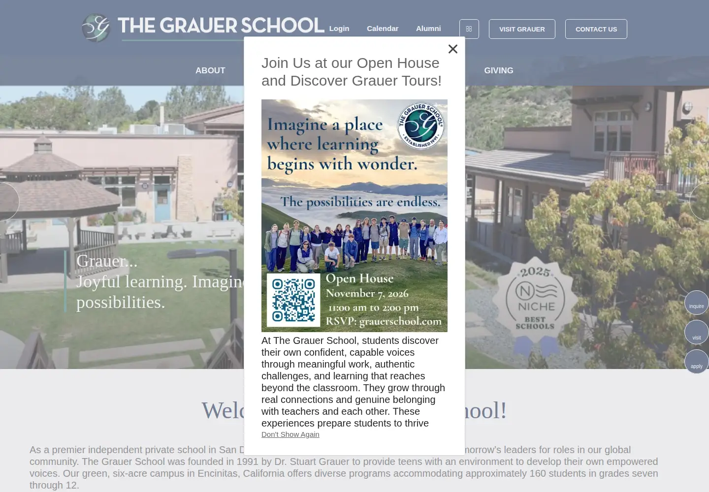 Captured homepage of grauerschool.com in the current scan