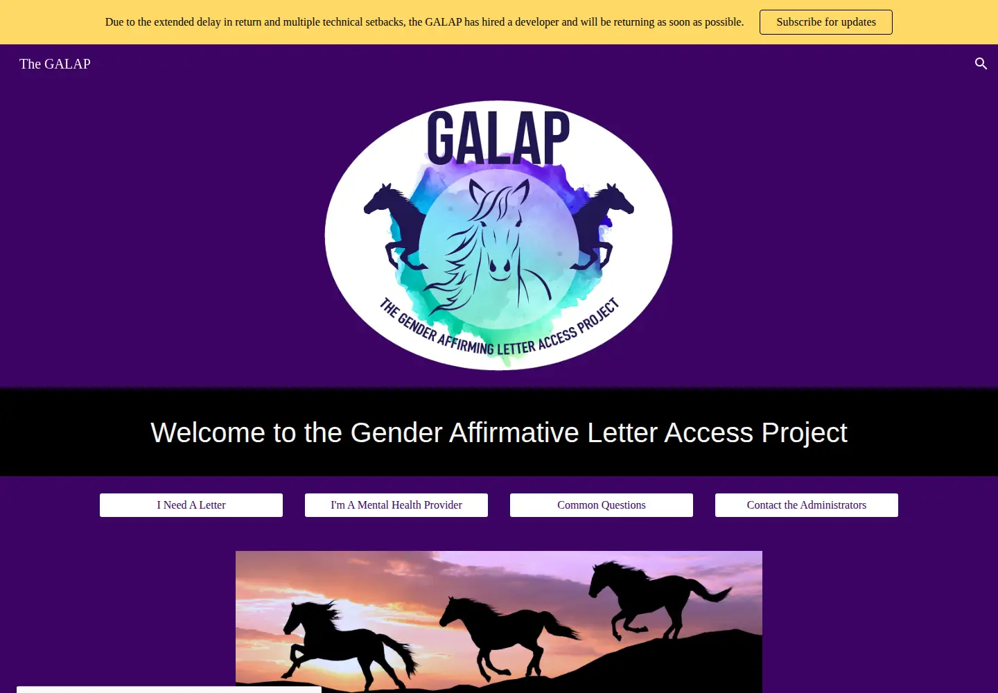 Captured homepage of thegalap.org in the current scan