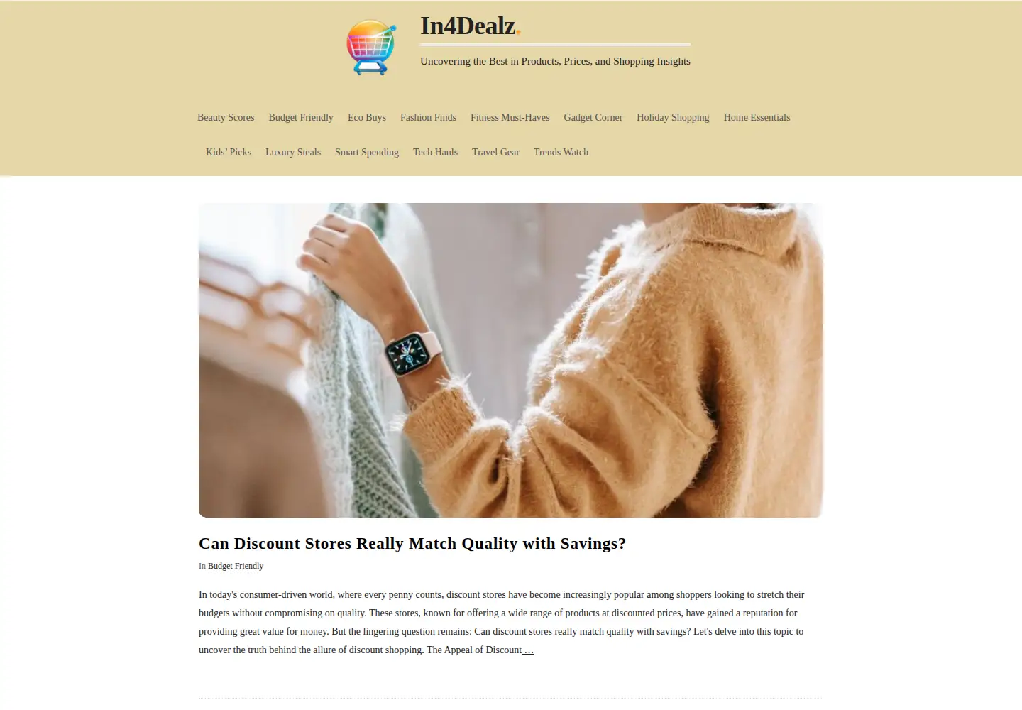 Captured homepage of in4dealz.net in the current scan