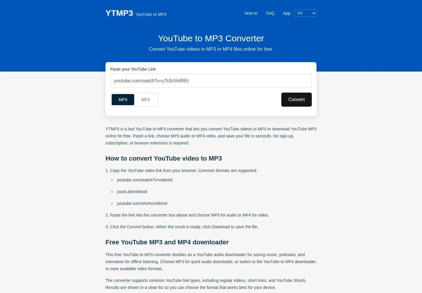 Captured homepage of ytmp3.lu in the current scan