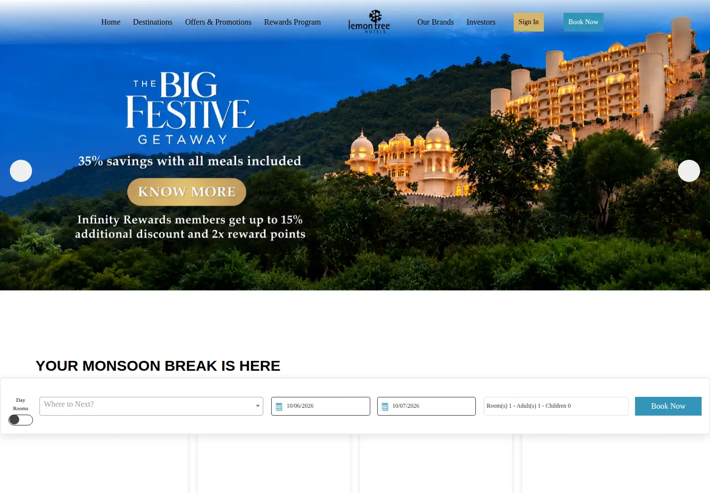 Captured homepage of lemontreehotels.com in the current scan