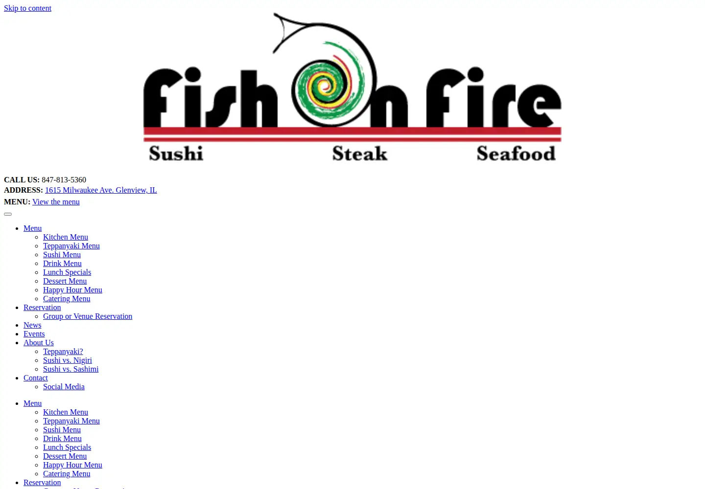 Screenshot of fishonfirerestaurant.com
