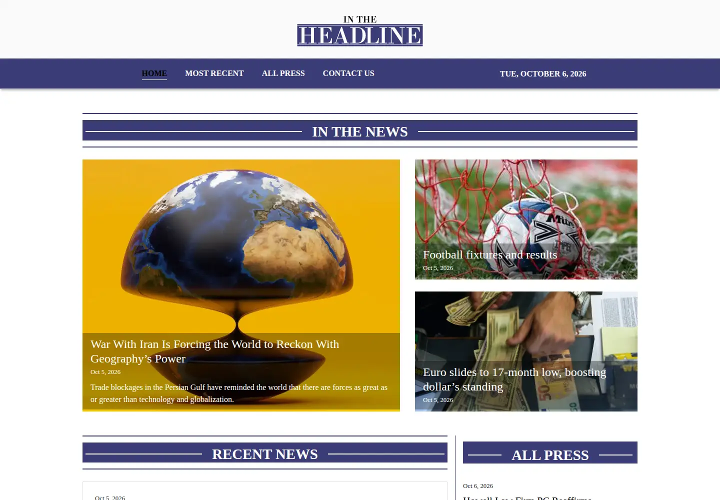 Screenshot of intheheadline.com