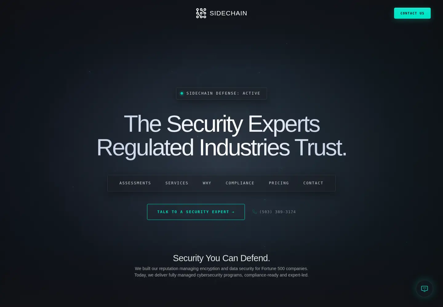 Captured homepage of sidechainsecurity.com in the current scan