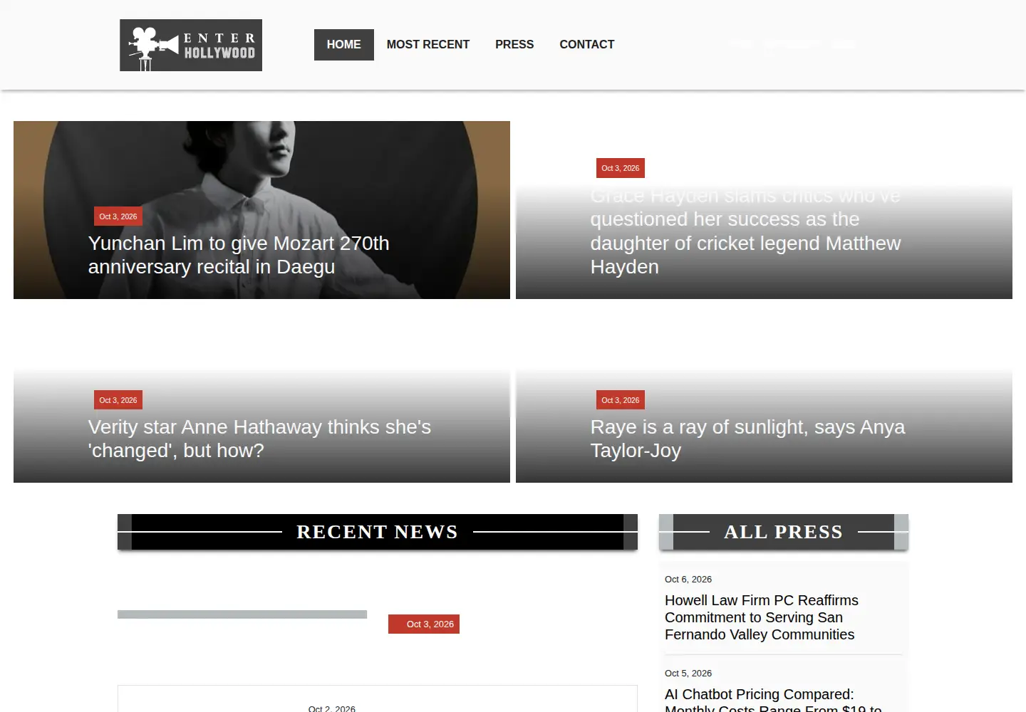 Captured homepage of enterhollywood.com in the current scan
