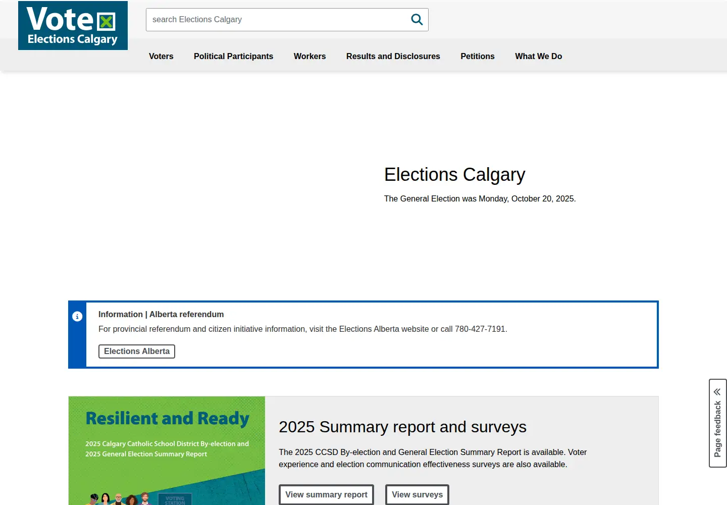 Captured homepage of electionscalgary.ca in the current scan