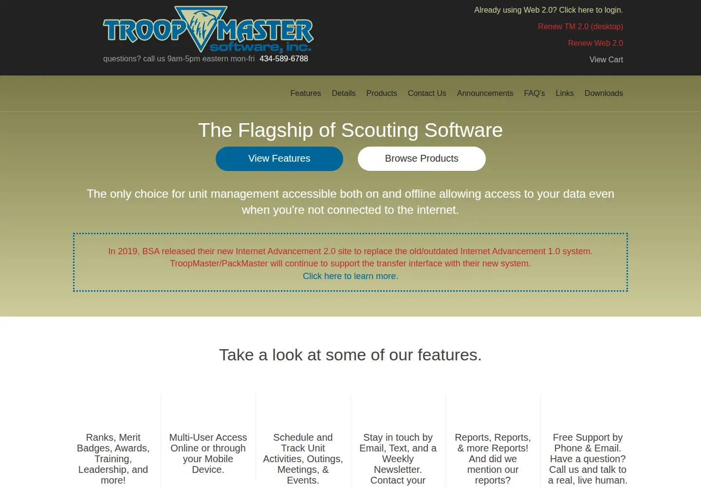 Captured homepage of troopmaster.com in the current scan