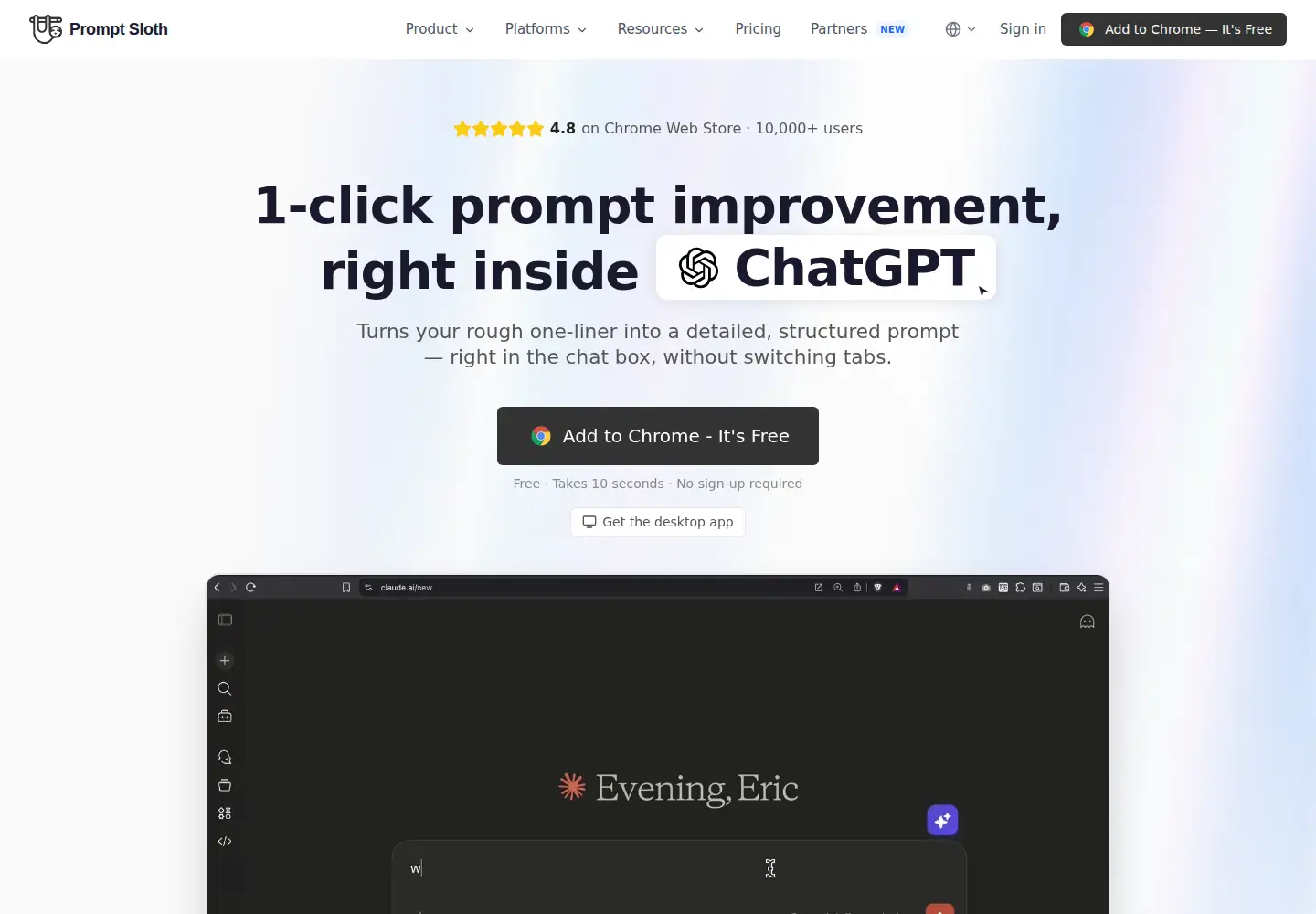 Captured homepage of promptsloth.com in the current scan